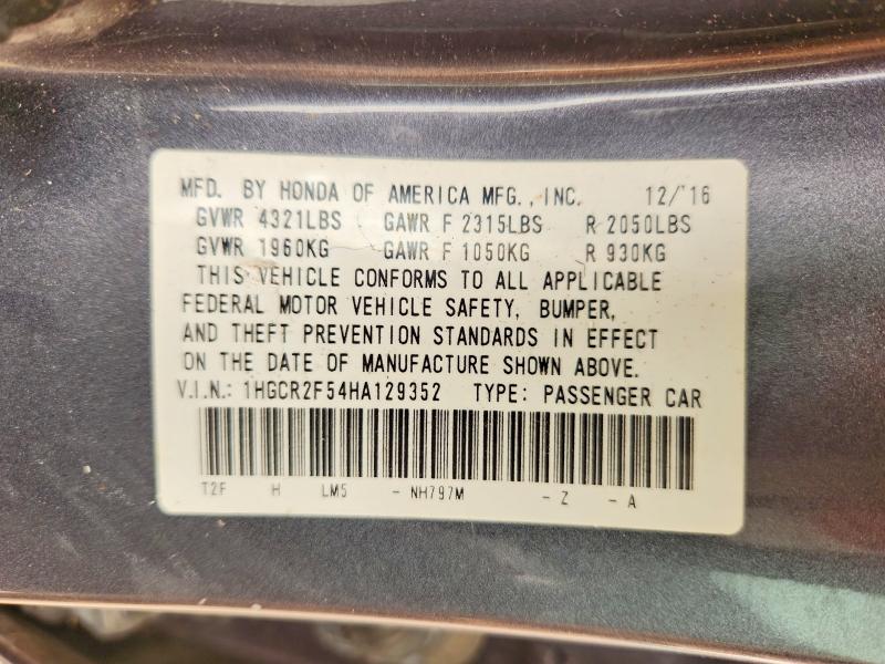 60987576 :رقم المزاد ، 1HGCR2F54HA129352 vin ، 2017 Honda Accord مزاد بيع