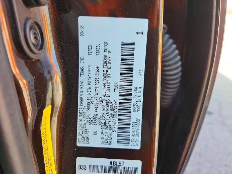 2019 Toyota Tundra მანქანა იყიდება აუქციონზე, vin: 5TFAY5F13KX781004, აუქციონის ნომერი: 61921266