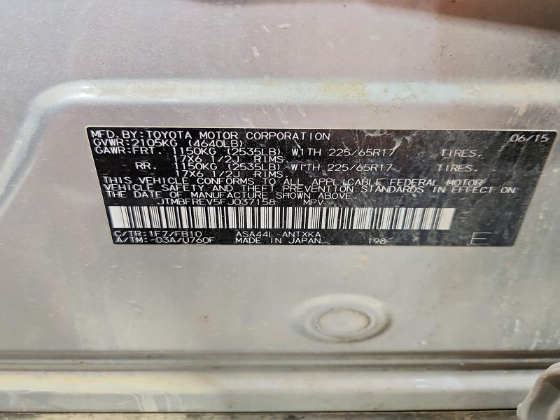 Aukcja sprzedaży 2015 Toyota Rav4, vin: JTMBFREV5FJ037158, numer aukcji: 62139386