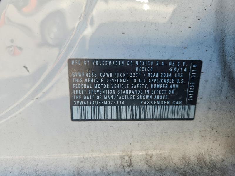 62144416 :رقم المزاد ، 3VW4T7AU5FM026194 vin ، 2015 Volkswagen Gti مزاد بيع
