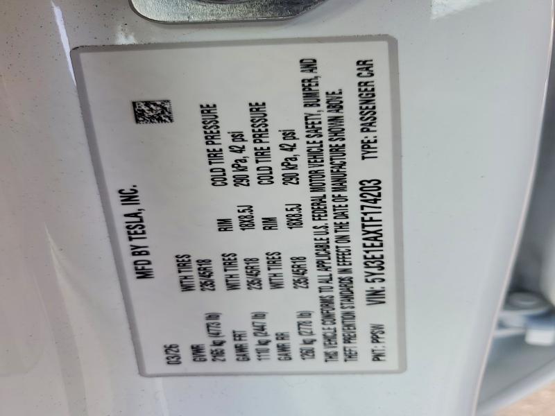 Aukcja sprzedaży 2026 Tesla Model 3, vin: 5YJ3E1EAXTF174203, numer aukcji: 60987726