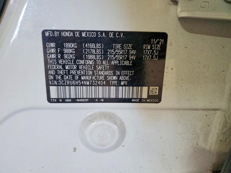Продажа на аукционе авто 2022 Honda Hr-v, vin: 3CZRU6H54NM732404, номер лота: 59638876