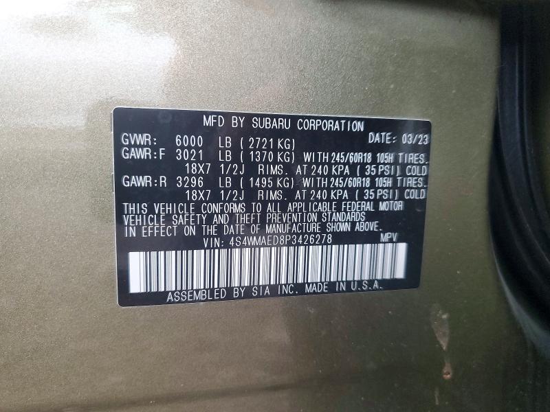 Продажа на аукционе авто 2023 Subaru Ascent, vin: 4S4WMAED8P3426278, номер лота: 61332606