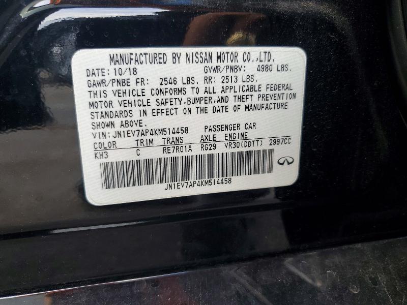 63206086 :رقم المزاد ، JN1EV7AP4KM514458 vin ، 2019 Infiniti Q50 مزاد بيع