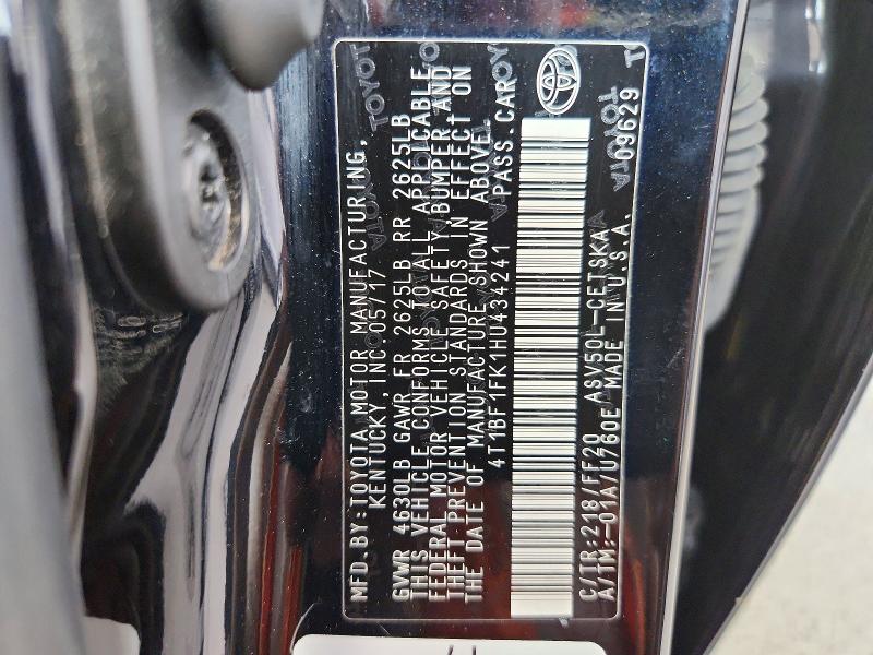 2017 Toyota Camry მანქანა იყიდება აუქციონზე, vin: 4T1BF1FK1HU434241, აუქციონის ნომერი: 61684936