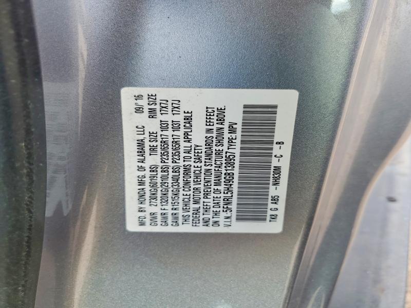 61540456 :رقم المزاد ، 5FNRL5H49GB138957 vin ، 2016 Honda Odyssey مزاد بيع
