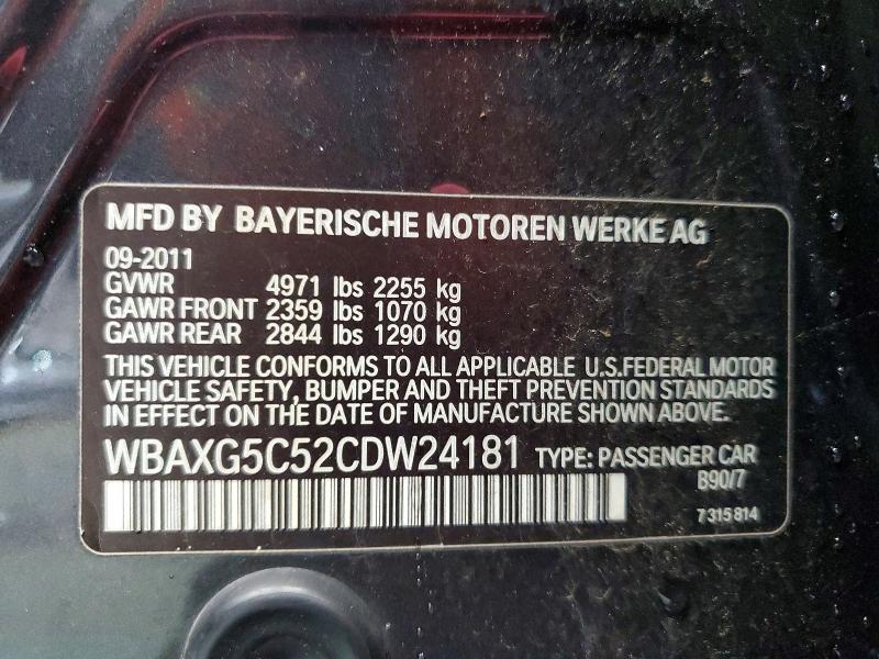 Продажа на аукционе авто 2012 Bmw 528, vin: WBAXG5C52CDW24181, номер лота: 59603156