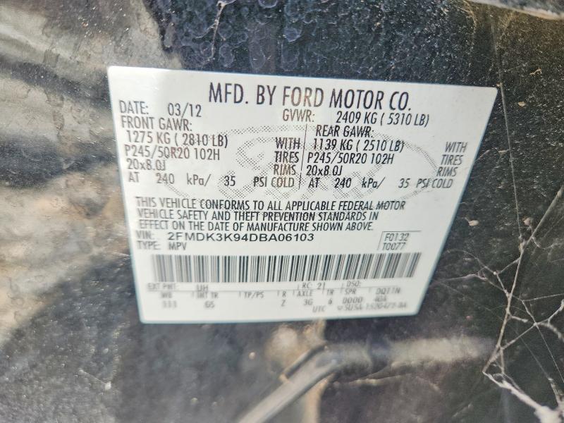 60935916 :رقم المزاد ، 2FMDK3K94DBA06103 vin ، 2013 Ford Edge مزاد بيع