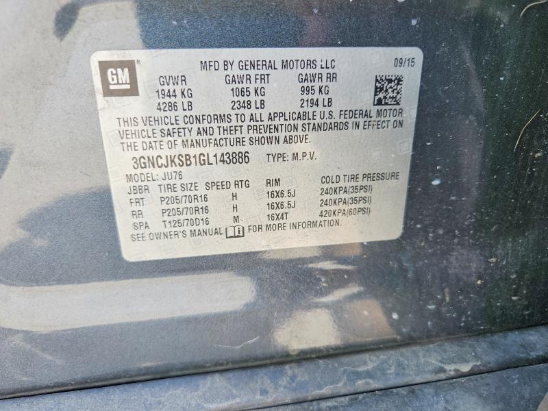 59180606 :رقم المزاد ، 3GNCJKSB1GL143886 vin ، 2016 Chevrolet Trax مزاد بيع
