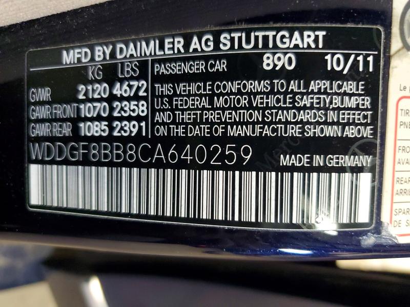 58755956 :رقم المزاد ، WDDGF8BB8CA640259 vin ، 2012 Mercedes-benz C مزاد بيع