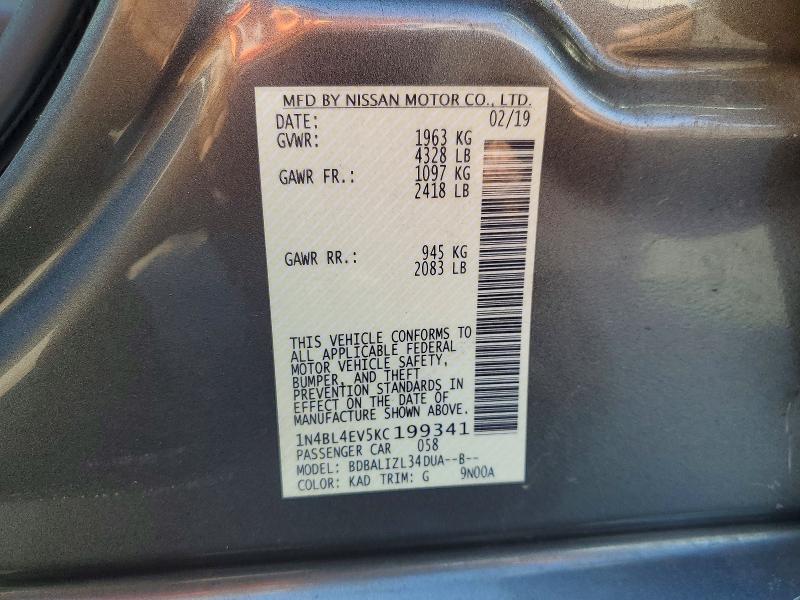 Продаж на аукціоні авто 2019 Nissan Altima, vin: 1N4BL4EV5KC199341, номер лоту: 60965496