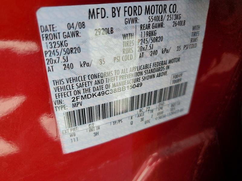 63231216 :رقم المزاد ، 2FMDK49C38BB15049 vin ، 2008 Ford Edge مزاد بيع