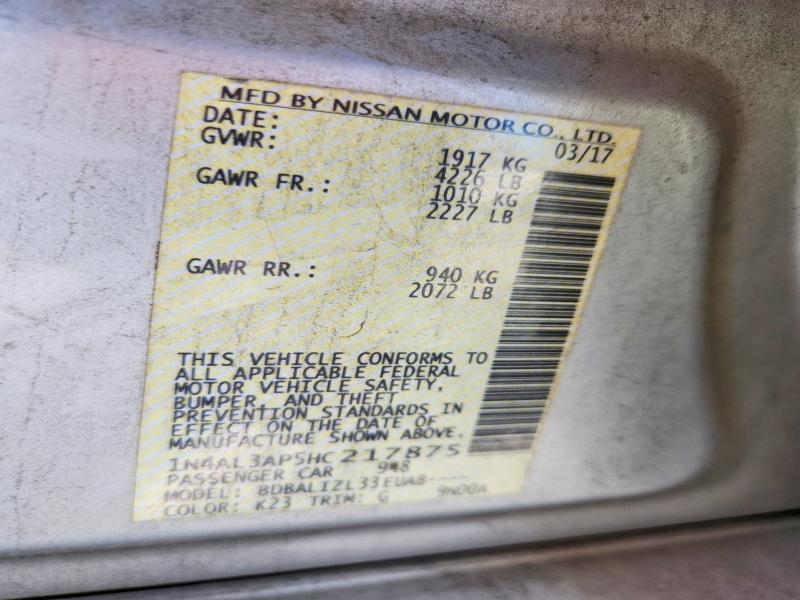 Auction sale of the 2017 Nissan Altima, vin: 1N4AL3AP5HC217875, lot number: 61901676