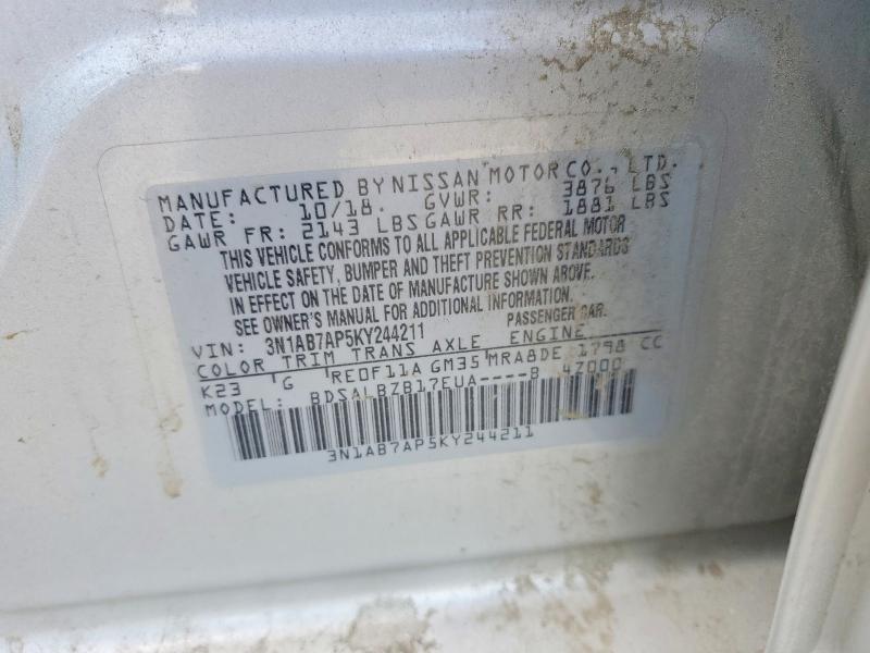 60478306 :رقم المزاد ، 3N1AB7AP5KY244211 vin ، 2019 Nissan Sentra مزاد بيع