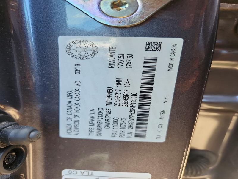 2019 Honda Cr-v მანქანა იყიდება აუქციონზე, vin: 2HKRW2H20KH119910, აუქციონის ნომერი: 63111756