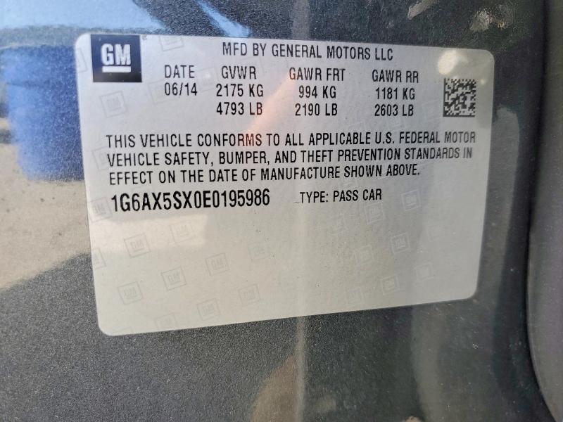 63418046 :رقم المزاد ، 1G6AX5SX0E0195986 vin ، 2014 Cadillac Cts مزاد بيع