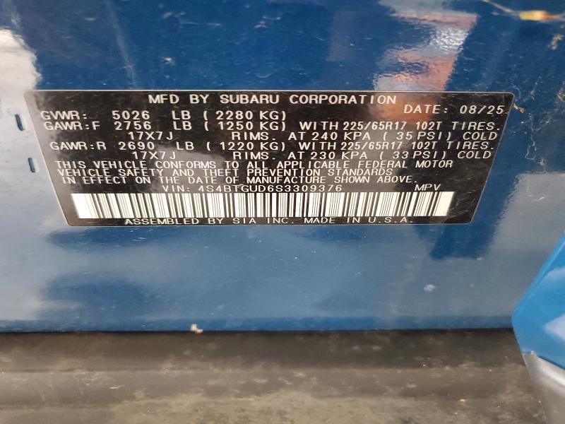 2025 Subaru Outback მანქანა იყიდება აუქციონზე, vin: 4S4BTGUD6S3309376, აუქციონის ნომერი: 60665036