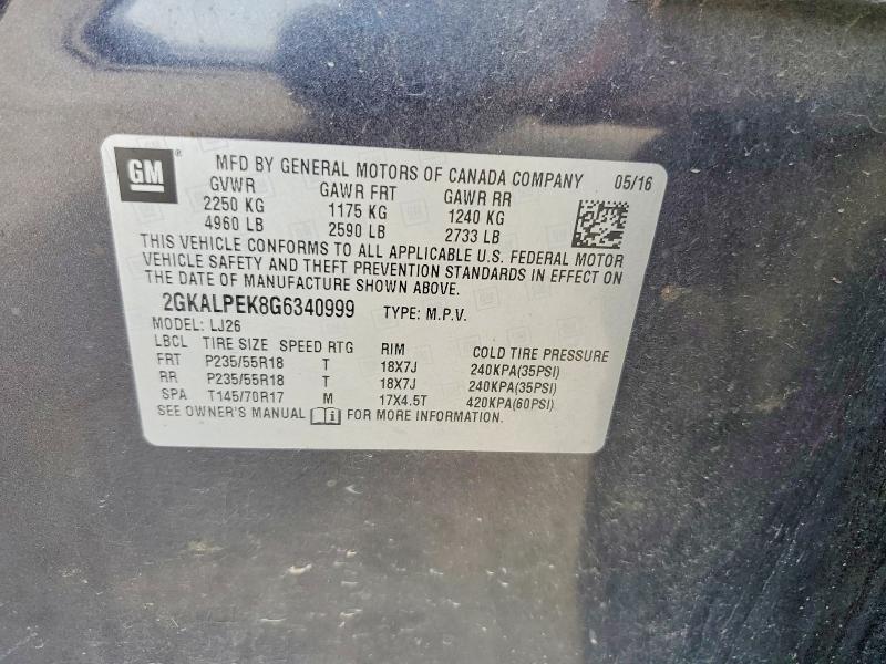 61523276 :رقم المزاد ، 2GKALPEK8G6340999 vin ، 2016 Gmc Terrain مزاد بيع