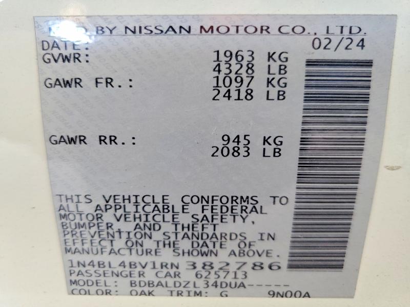 Продаж на аукціоні авто 2024 Nissan Altima, vin: 1N4BL4BV1RN382786, номер лоту: 60776756