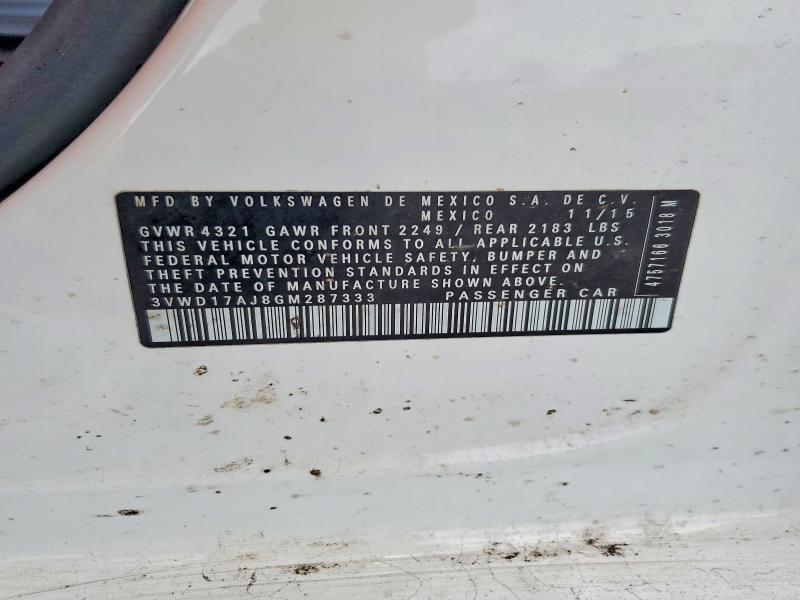 2016 Volkswagen Jetta მანქანა იყიდება აუქციონზე, vin: 3VWD17AJ8GM287333, აუქციონის ნომერი: 61758576