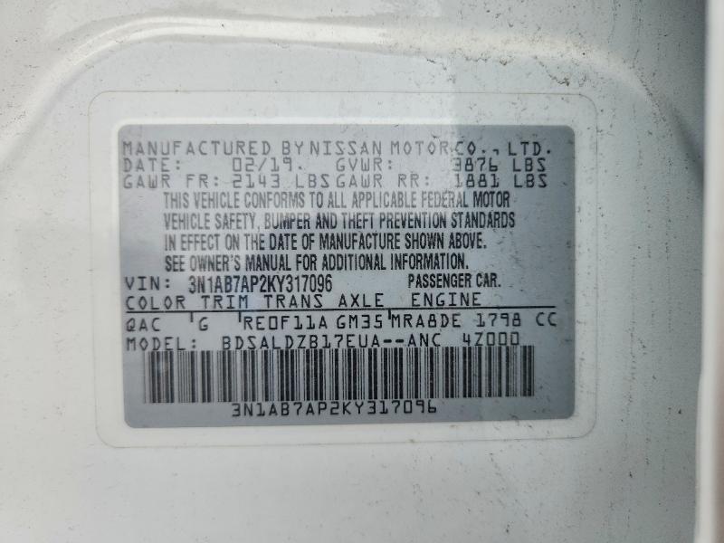 Aukcja sprzedaży 2019 Nissan Sentra, vin: 3N1AB7AP2KY317096, numer aukcji: 60033106
