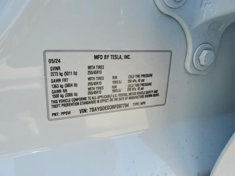 Aukcja sprzedaży 2024 Tesla Model Y, vin: 7SAYGDED3RF097794, numer aukcji: 62017476