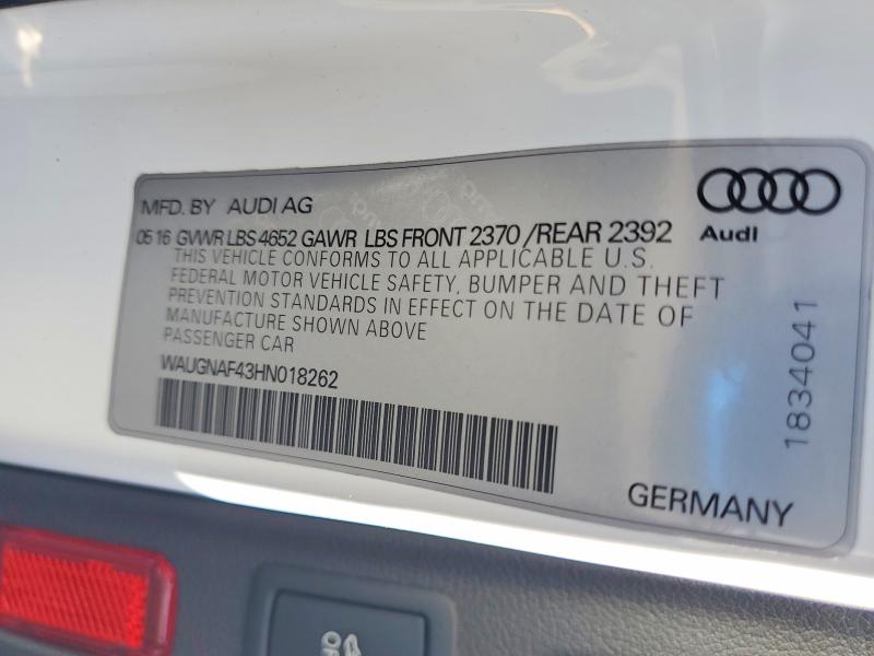 2017 Audi A4 მანქანა იყიდება აუქციონზე, vin: WAUGNAF43HN018262, აუქციონის ნომერი: 61358686