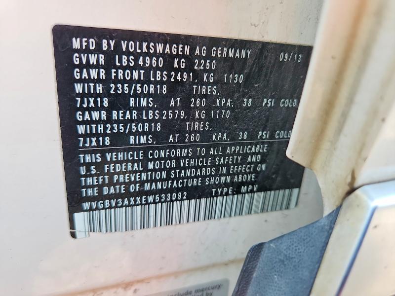 Aukcja sprzedaży 2014 Volkswagen Tiguan, vin: WVGBV3AXXEW533092, numer aukcji: 62311986