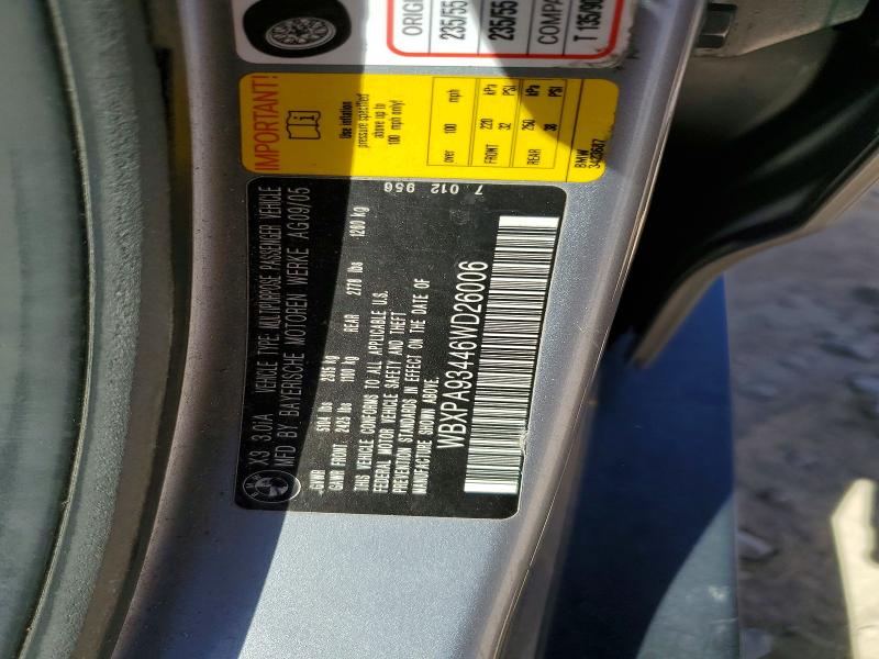 2006 Bmw X3 მანქანა იყიდება აუქციონზე, vin: WBXPA93446WD26006, აუქციონის ნომერი: 59231976