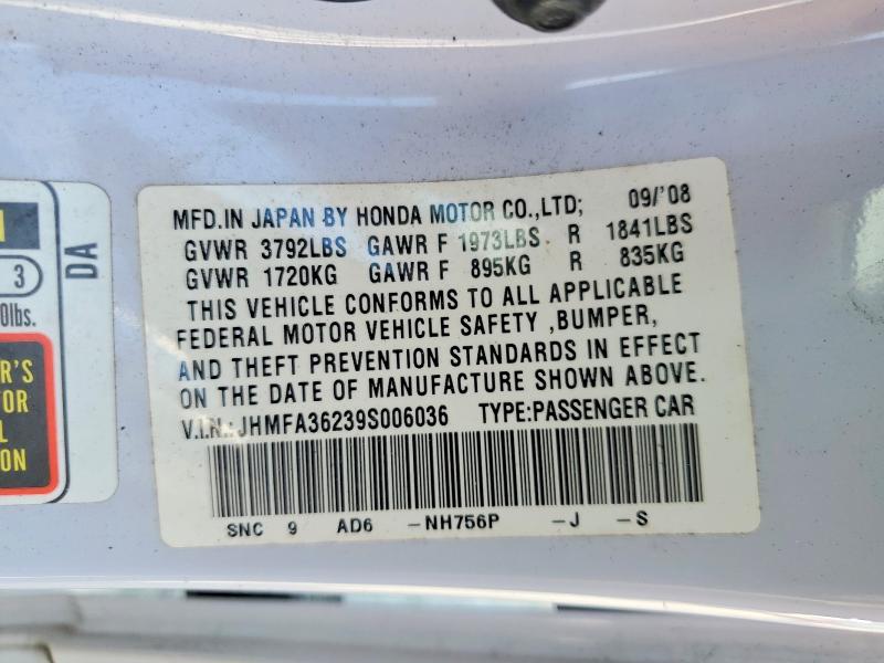 Продаж на аукціоні авто 2009 Honda Civic, vin: JHMFA36239S006036, номер лоту: 60511136