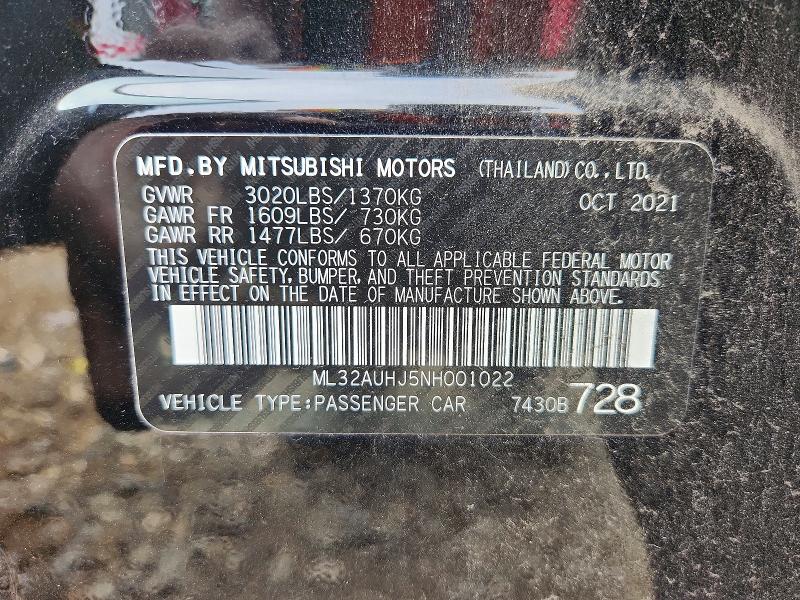 Aukcja sprzedaży 2022 Mitsubishi Mirage, vin: ML32AUHJ5NH001022, numer aukcji: 62211796