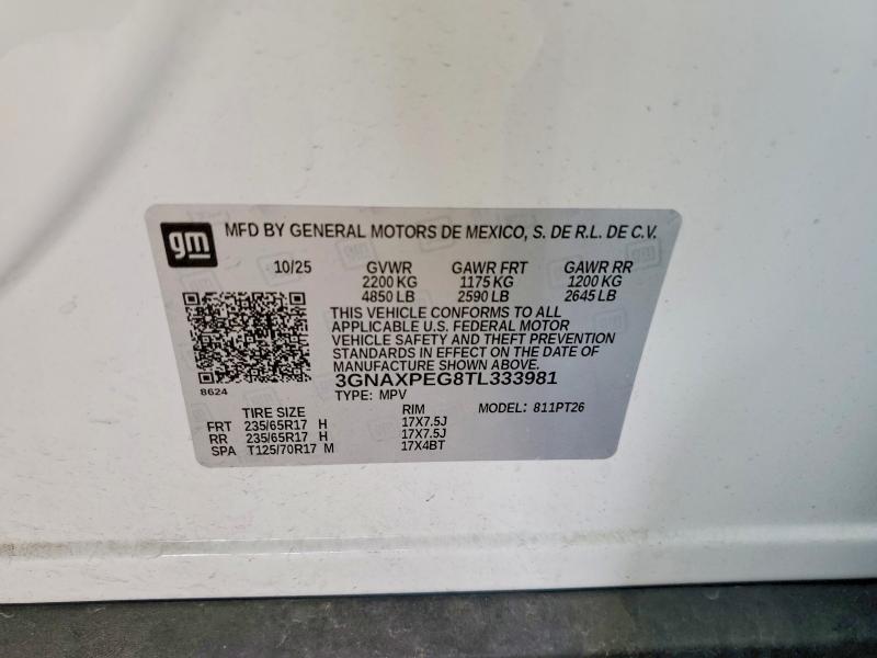 Продаж на аукціоні авто 2026 Chevrolet Equinox, vin: 3GNAXPEG8TL333981, номер лоту: 61186286