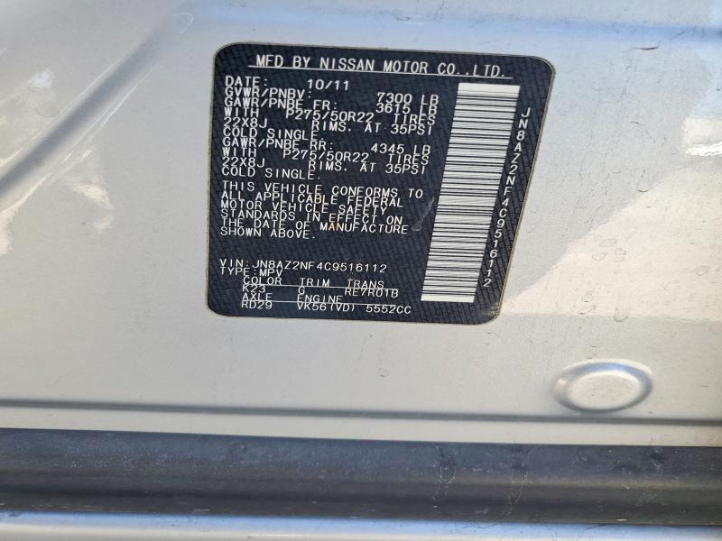 Aukcja sprzedaży 2012 Infiniti Qx56, vin: JN8AZ2NF4C9516112, numer aukcji: 62639356