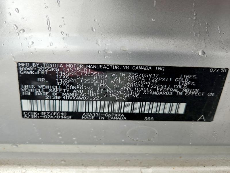 Продаж на аукціоні авто 2010 Toyota Rav4, vin: 2T3BF4DVXAW072227, номер лоту: 59306546