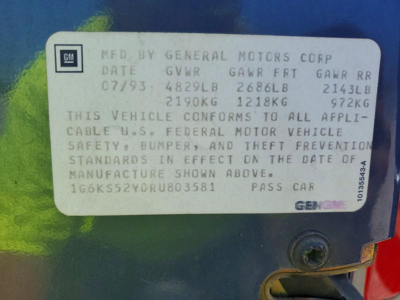 1994 Cadillac Seville მანქანა იყიდება აუქციონზე, vin: 1G6KS52Y0RU803581, აუქციონის ნომერი: 62613976