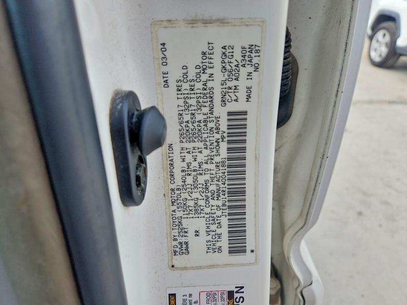 Aukcja sprzedaży 2004 Toyota 4runner, vin: JTEBU14R140041881, numer aukcji: 57339306