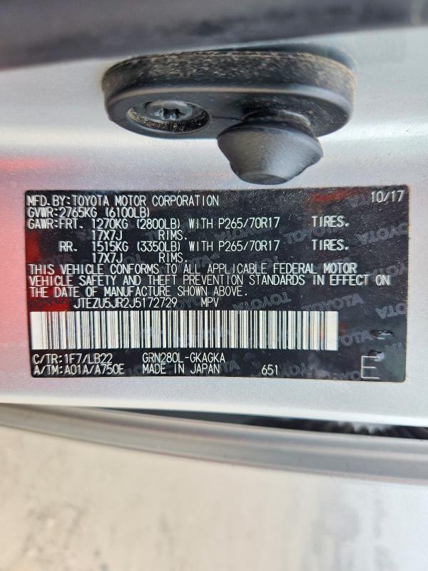 Продажа на аукционе авто 2018 Toyota 4runner, vin: JTEZU5JR2J5172729, номер лота: 61327096