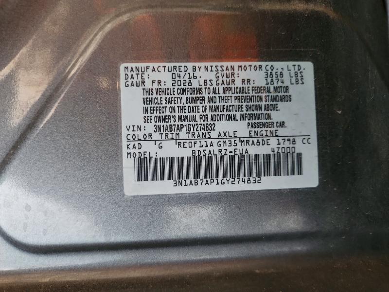 Продаж на аукціоні авто 2016 Nissan Sentra, vin: 3N1AB7AP1GY274832, номер лоту: 62629096
