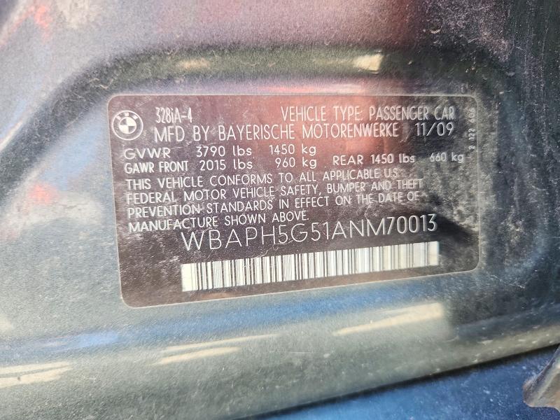 2010 Bmw 328 მანქანა იყიდება აუქციონზე, vin: WBAPH5G51ANM70013, აუქციონის ნომერი: 63026516