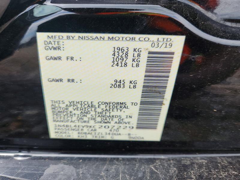 Продажа на аукционе авто 2019 Nissan Altima, vin: 1N4BL4EV9KC207229, номер лота: 62843556