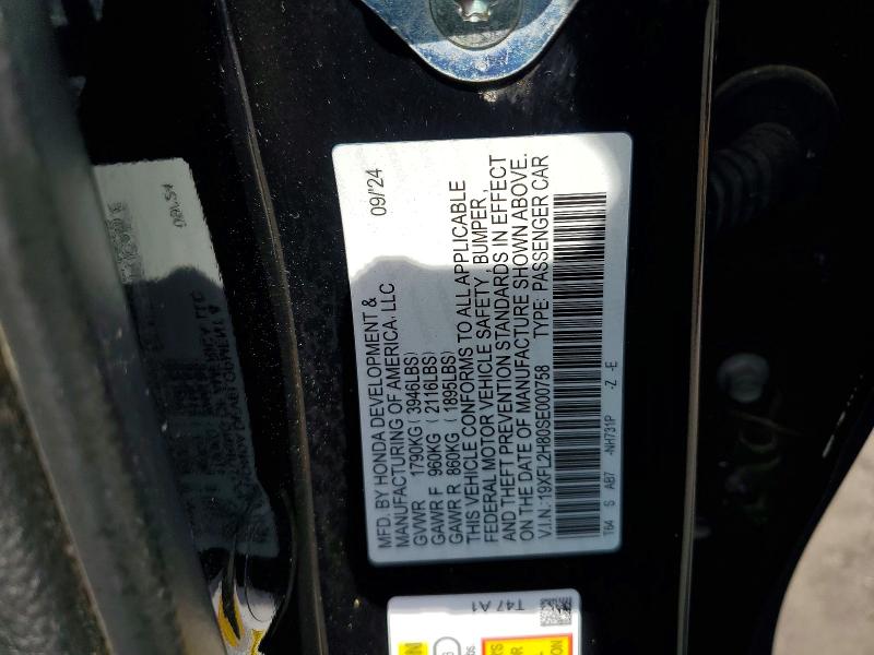 2025 Honda Civic მანქანა იყიდება აუქციონზე, vin: 19XFL2H80SE000758, აუქციონის ნომერი: 59579916