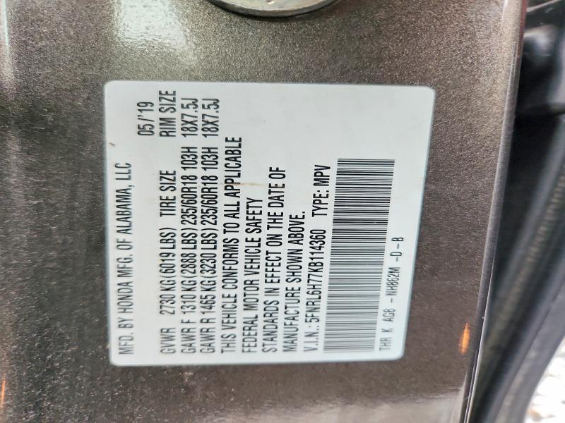 2019 Honda Odyssey მანქანა იყიდება აუქციონზე, vin: 5FNRL6H77KB114360, აუქციონის ნომერი: 61547746
