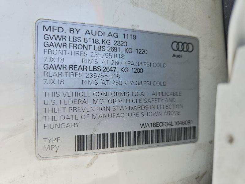 Aukcja sprzedaży 2020 Audi Q3, vin: WA1BECF34L1046081, numer aukcji: 61194816