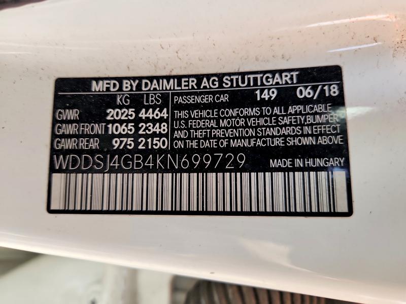 61790816 :رقم المزاد ، WDDSJ4GB4KN699729 vin ، 2019 Mercedes-benz Cla مزاد بيع