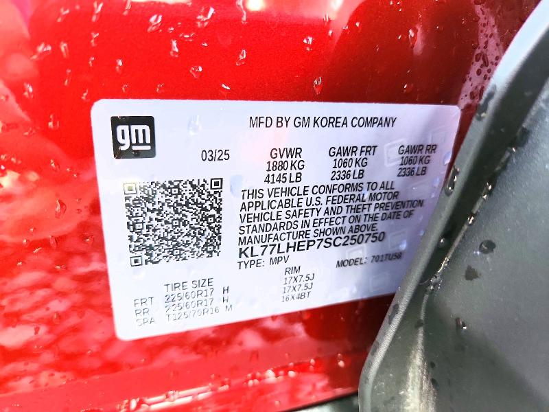 Aukcja sprzedaży 2025 Chevrolet Trax, vin: KL77LHEP7SC250750, numer aukcji: 60802176