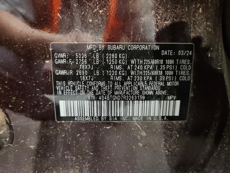 62468176 :رقم المزاد ، 4S4BTGND7R3263159 vin ، 2024 Subaru Outback مزاد بيع
