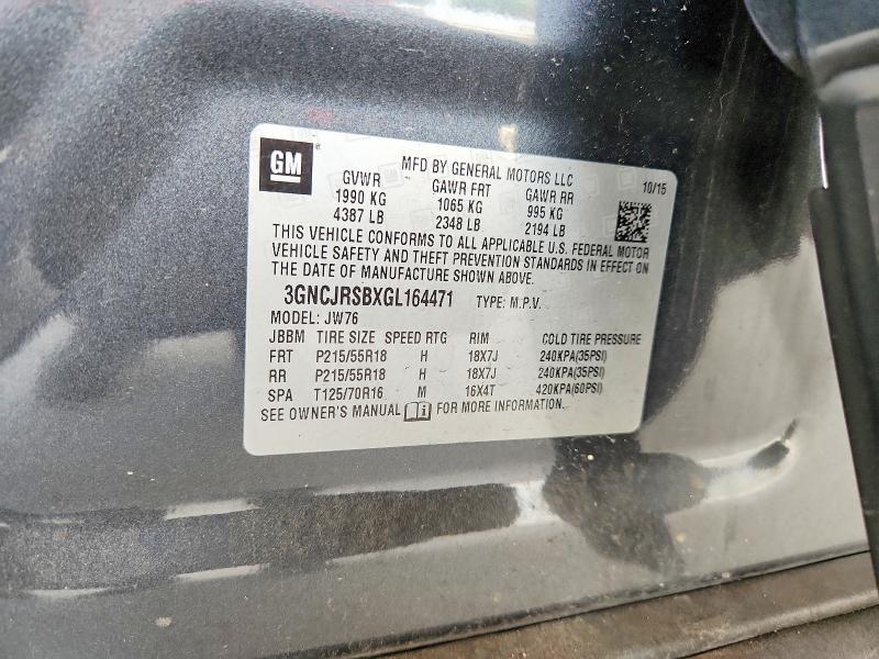 63309056 :رقم المزاد ، 3GNCJRSBXGL164471 vin ، 2016 Chevrolet Trax مزاد بيع