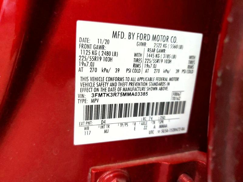 2021 Ford Mustang Mach-e მანქანა იყიდება აუქციონზე, vin: 3FMTK3R75MMA03385, აუქციონის ნომერი: 60783396