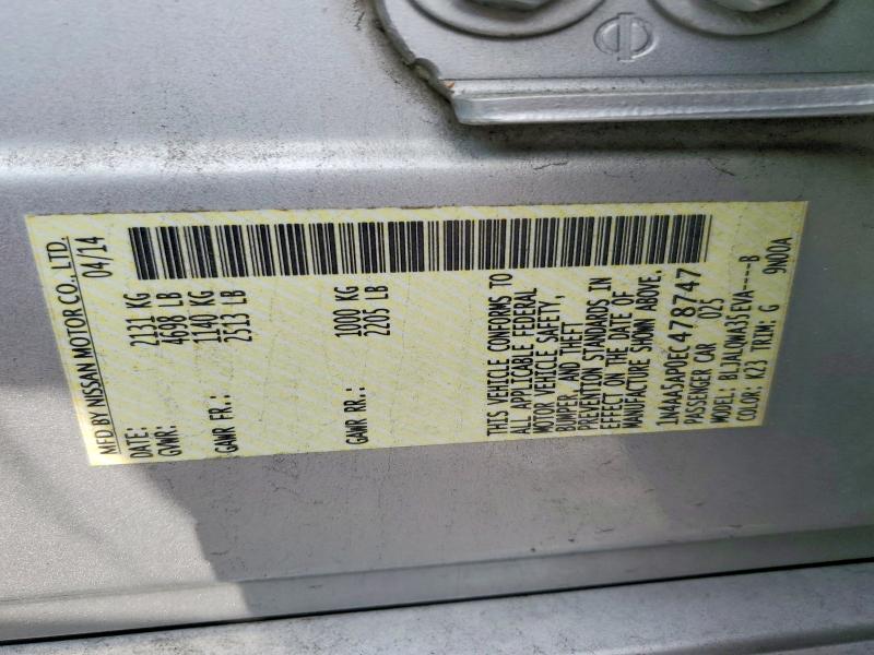 61940766 :رقم المزاد ، 1N4AA5AP0EC478747 vin ، 2014 Nissan Maxima مزاد بيع