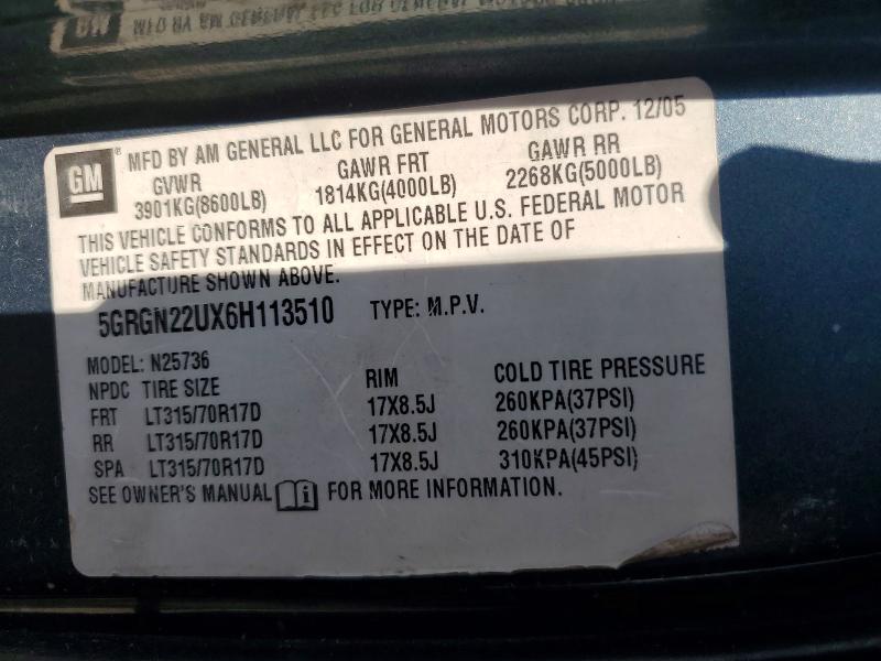Aukcja sprzedaży 2006 Hummer H2 Sut, vin: 5GRGN22UX6H113510, numer aukcji: 60278346